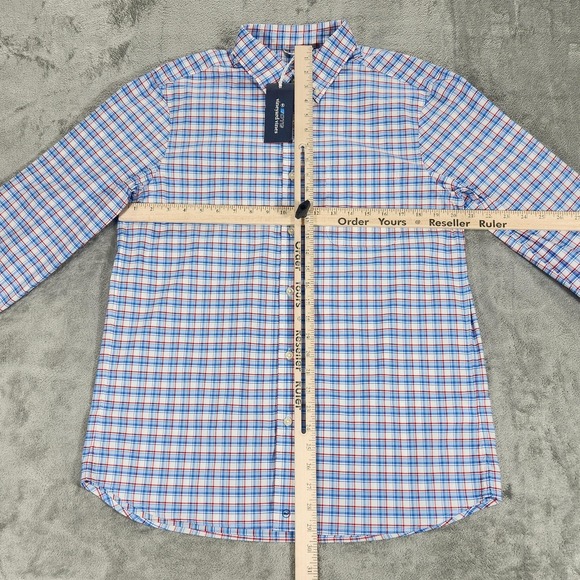 Vineyard Vines Shirt Mens Medium Red Check Long Sleeve OTG Performance - Picture 11 of 15